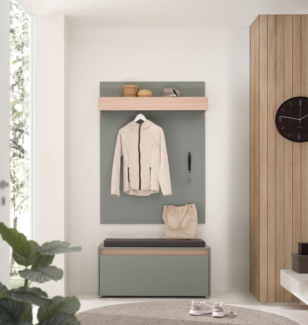 GARDEROBE 3-teilig  in 100/200/40 cm  - Eichefarben/Salbeigrün, Design, Holzwerkstoff/Textil (100/200/40cm) - Modante