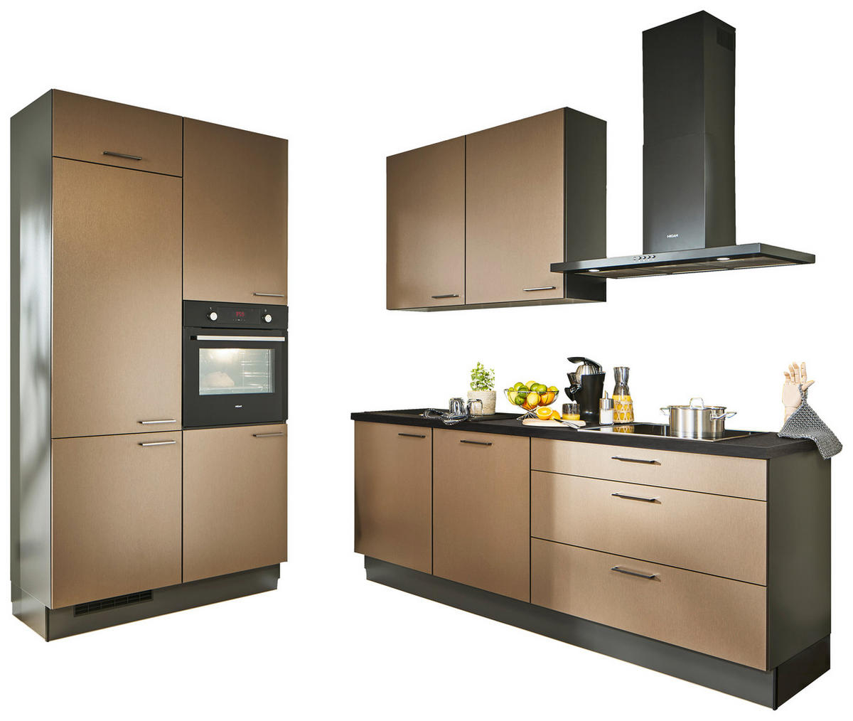 ECKKÜCHE 120/220 cm  in Bronzefarben, Graphitfarben, Schwarz  - Chromfarben/Schwarz, Design, Holzwerkstoff/Metall (120/220cm) - Xora