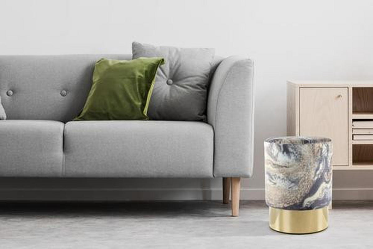 HOCKER in Textil Hellblau  - Goldfarben/Hellblau, Design, Textil/Metall (35/46/35cm) - Kayoom