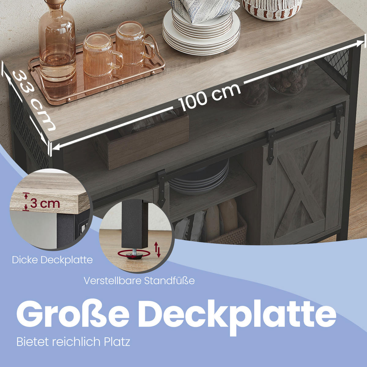 KOMMODE , 100/80/33 cm,  - Graubraun/Schwarz, Trend, Holzwerkstoff/Kunststoff (100/80/33cm) - Boxxx