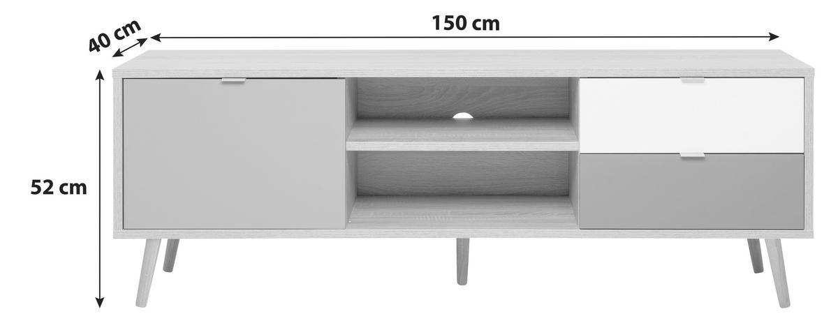 HI-FI STOČIĆ siva, bela, boja hrasta, petrolej plava  - siva/boja hrasta, Trendi, pločasti materijal (150/52/40cm) - Carryhome