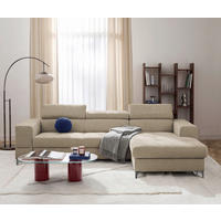 ECKSOFA TORINO Taupe Chenille Bettkasten, Kopfteilverstellung  - Taupe/Schwarzchrom, Design, Textil/Metall (247/173cm) - Livetastic