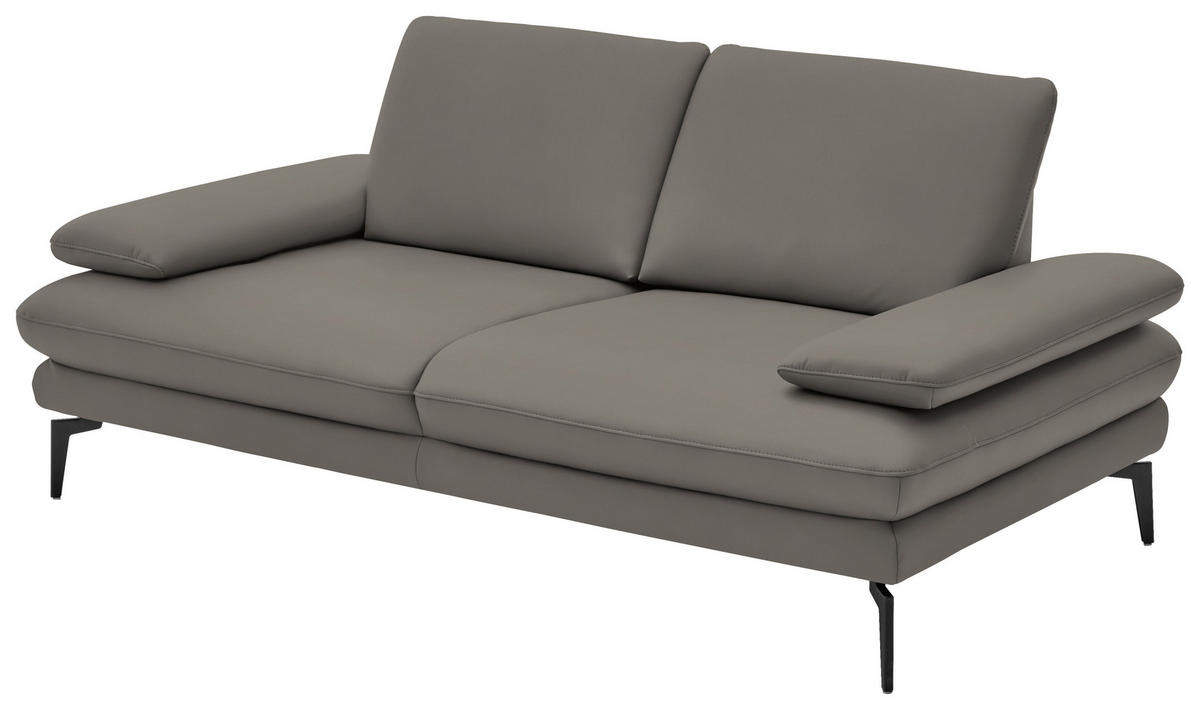 2,5-SITZER in Echtleder Hellgrau  - Hellgrau/Schwarz, Design, Leder/Metall (196/86/104cm) - Dieter Knoll