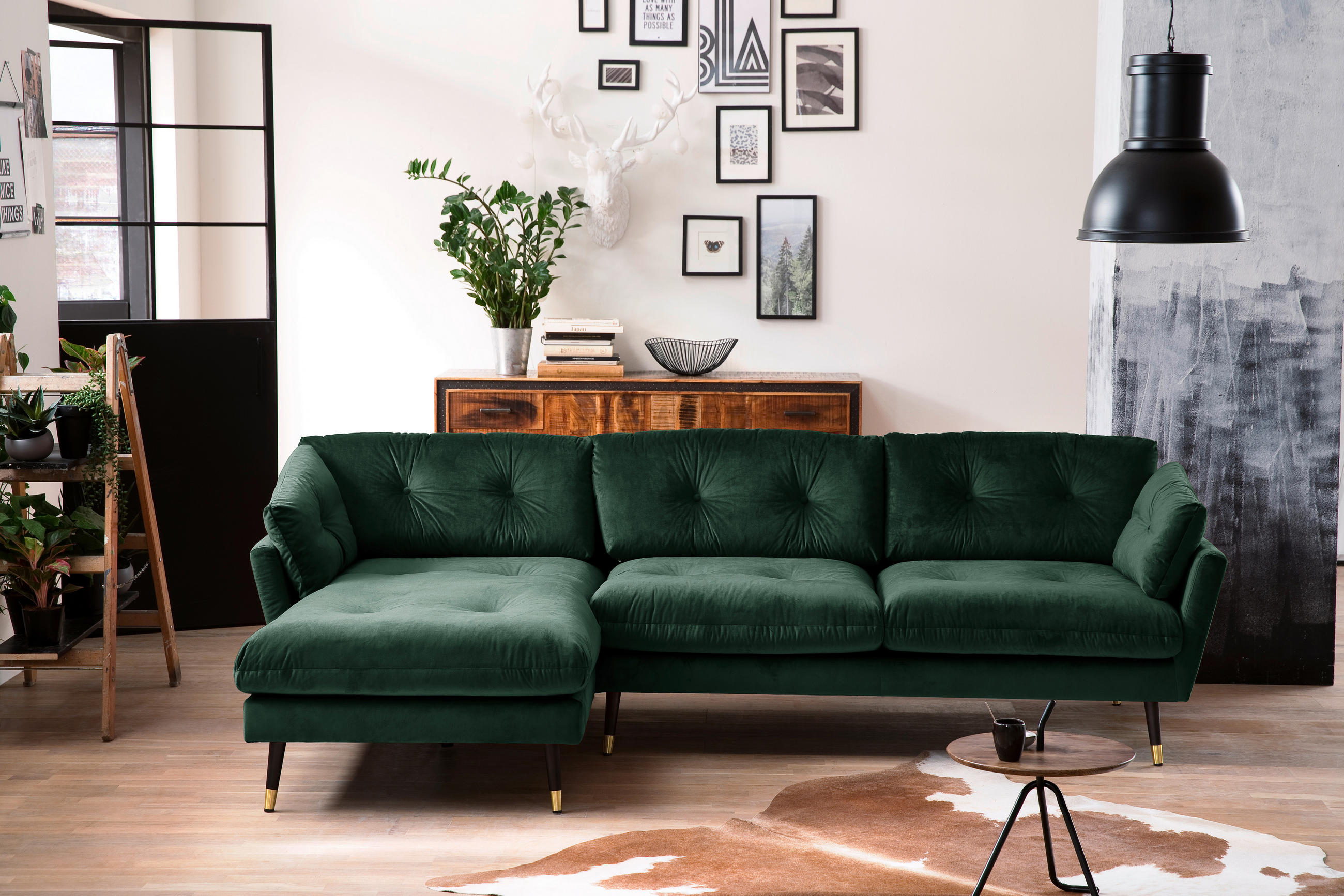 ECKSOFA Eckteil  JAPAN-REC.2S Grün Samt  - Grün, MODERN, Holz/Textil (269/155cm) - MID.YOU