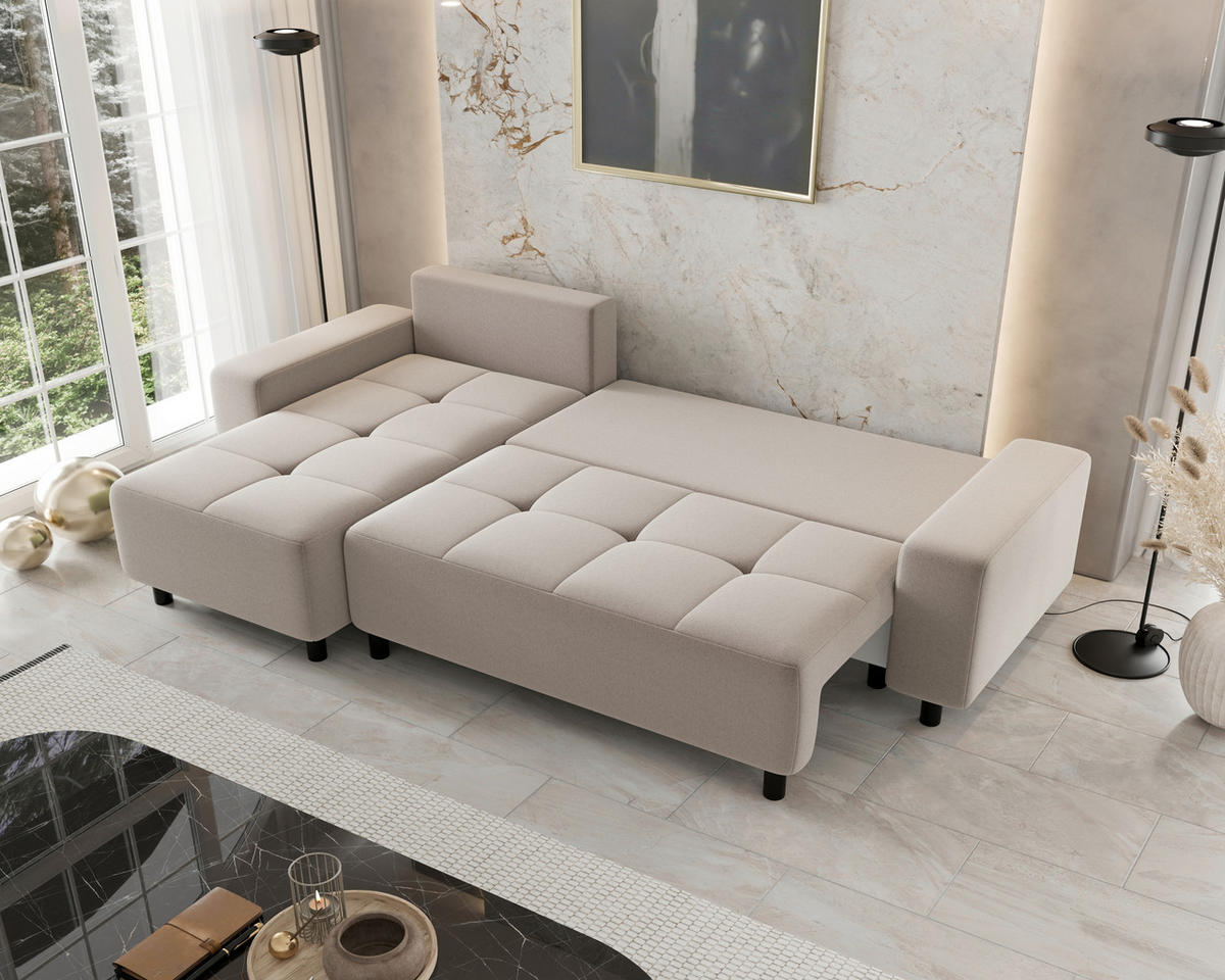 ECKSOFA  in Jacquard Beige  - Beige/Schwarz, MODERN, Kunststoff/Textil (144/246cm) - Carryhome