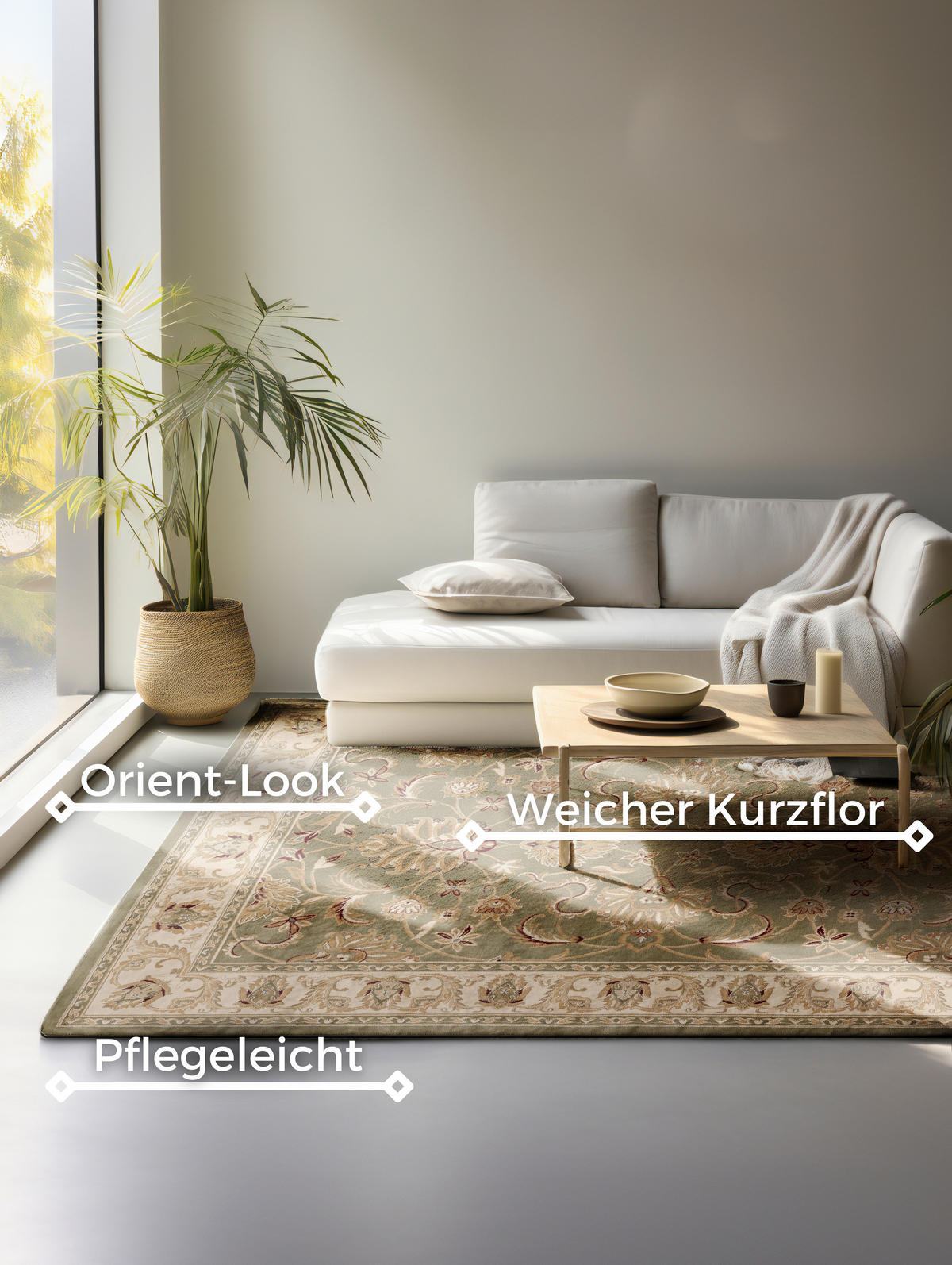 VINTAGE-TEPPICH 160/235 cm Herat Creme, Olivgrün  - Creme/Olivgrün, Basics, Kunststoff/Textil (160/235cm)