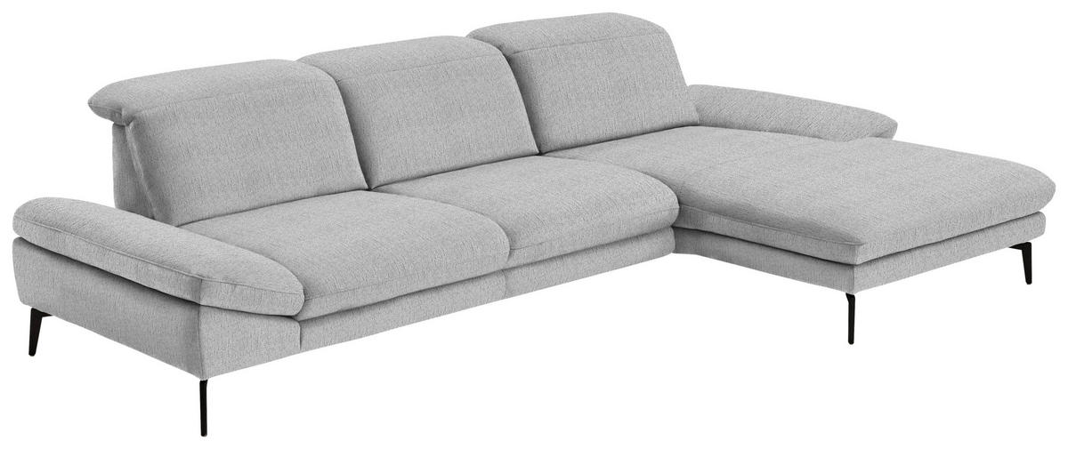 ECKSOFA in Chenille Silberfarben  - Silberfarben/Schwarz, Design, Textil/Metall (319/188cm) - Beldomo System