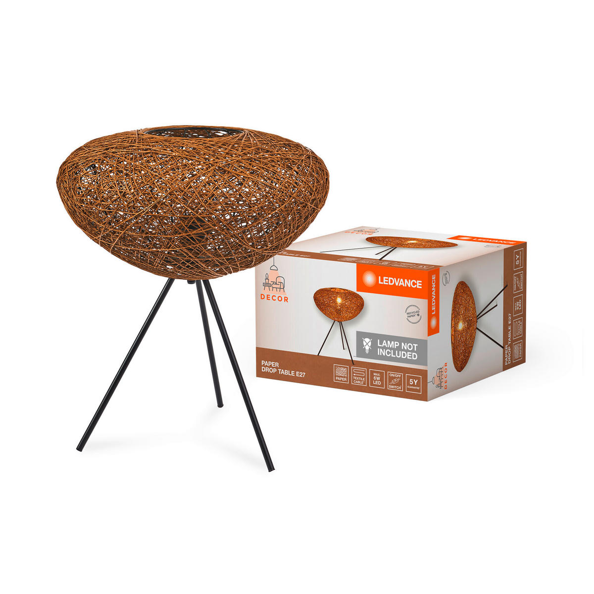 TISCHLEUCHTE 39,5/47,6 cm   - Beige, Natur, Papier/Metall (39,5/47,6cm) - Ledvance