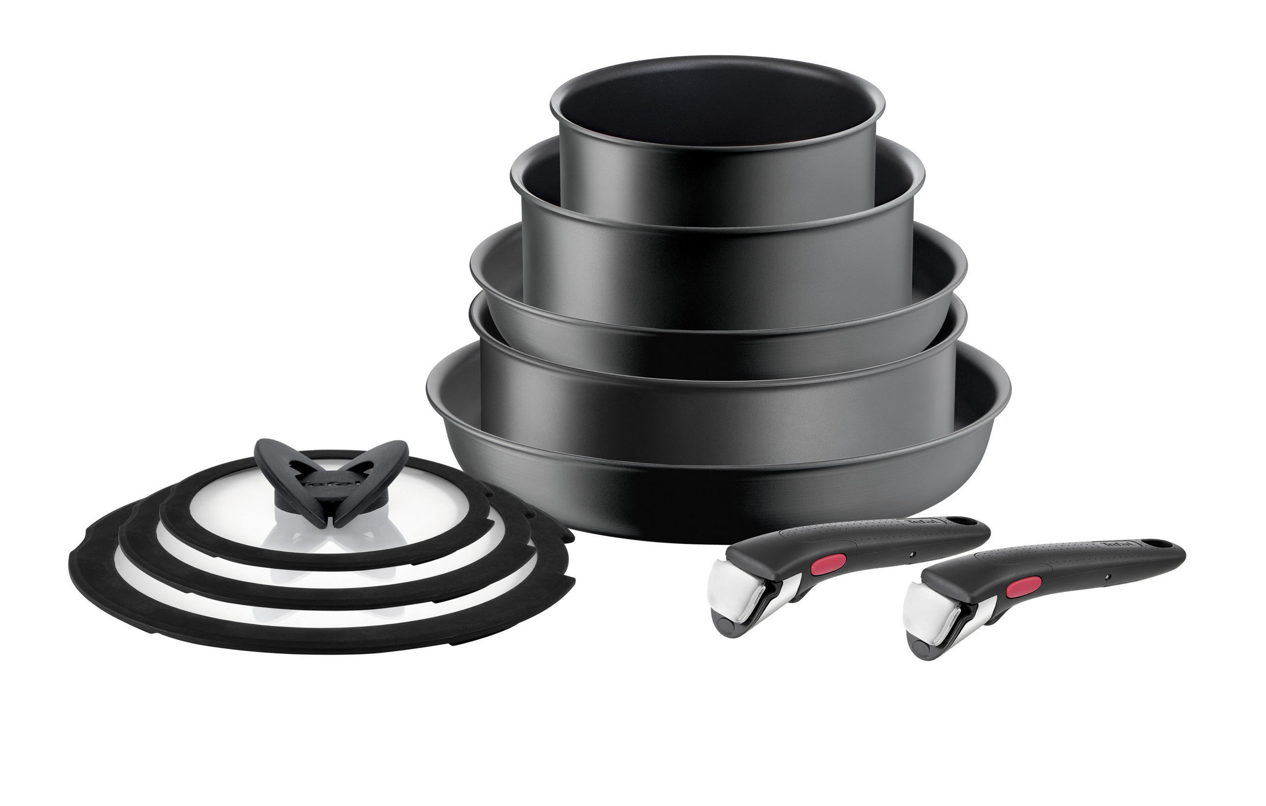 PFANNENSET Ingenio Ultimate Aluminium 10-teilig  - Dunkelgrau, Basics, Glas/Metall (32,5/32,5/24cm) - Tefal