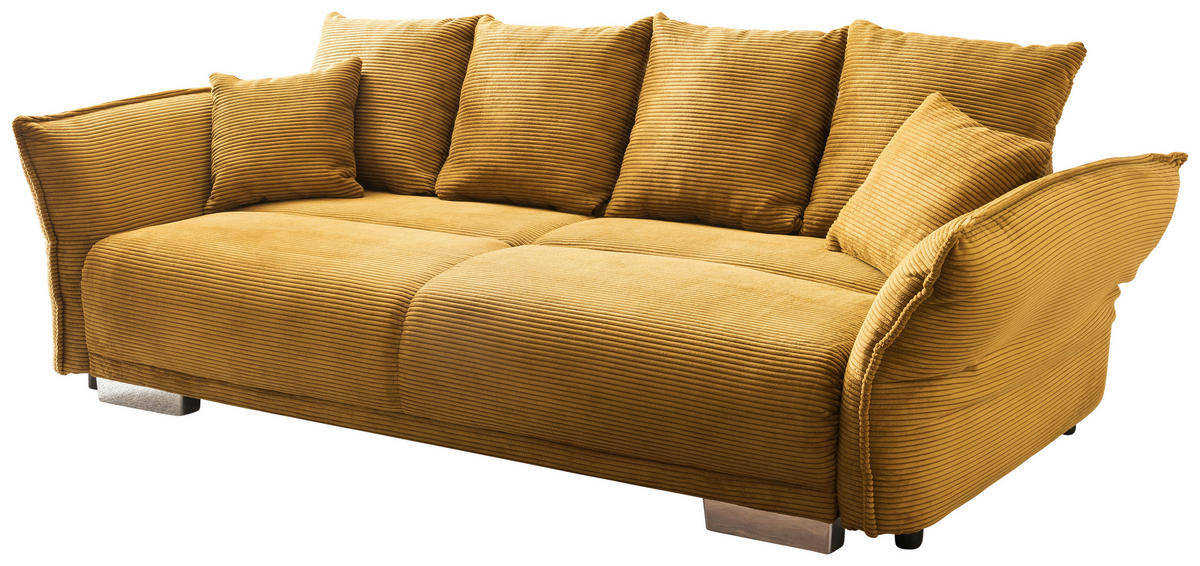 BIGSOFA in Cord Goldfarben  - Chromfarben/Goldfarben, Modern, Kunststoff/Textil (242/71/90/131cm) - Livetastic