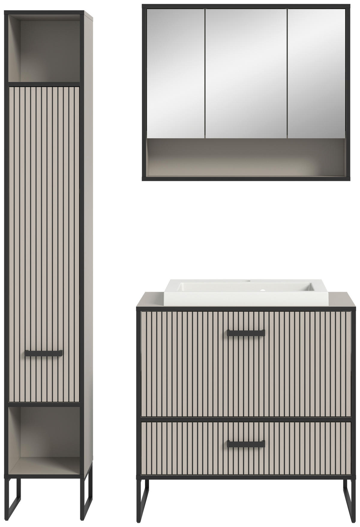 BADEZIMMER 3-teilig  in 110 cm  - Kaschmir/Schwarz, MODERN, Holzwerkstoff/Metall (110cm) - MID.YOU