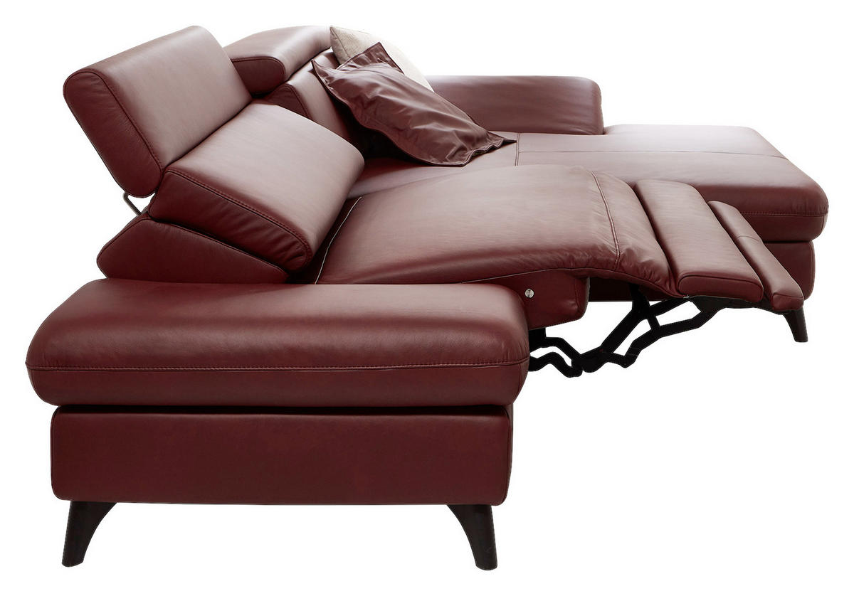 ECKSOFA Bordeaux Echtleder  - Bordeaux/Schwarz, Design, Leder/Metall (316/184cm) - Cantus