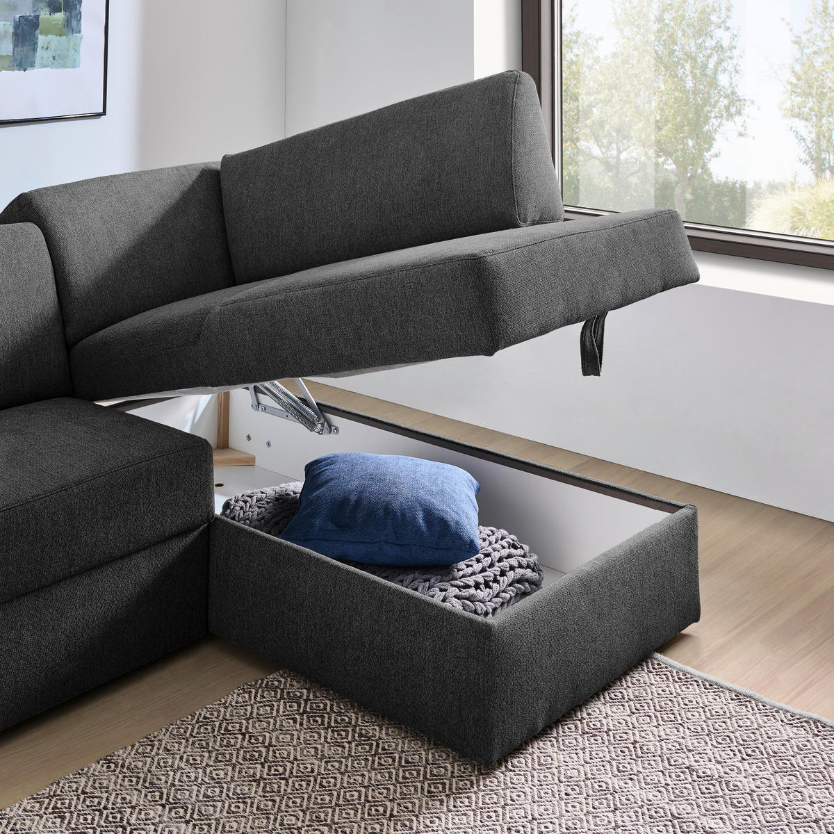 WOHNLANDSCHAFT  in Webstoff Grau  - Schwarz/Grau, KONVENTIONELL, Kunststoff/Textil (224/165cm) - Xora