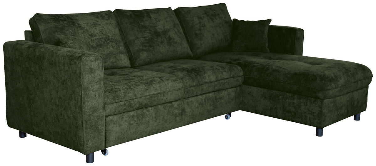 ECKSOFA Dunkelgrün Flachgewebe  - Dunkelgrün/Schwarz, KONVENTIONELL, Textil/Metall (252/162cm) - Carryhome