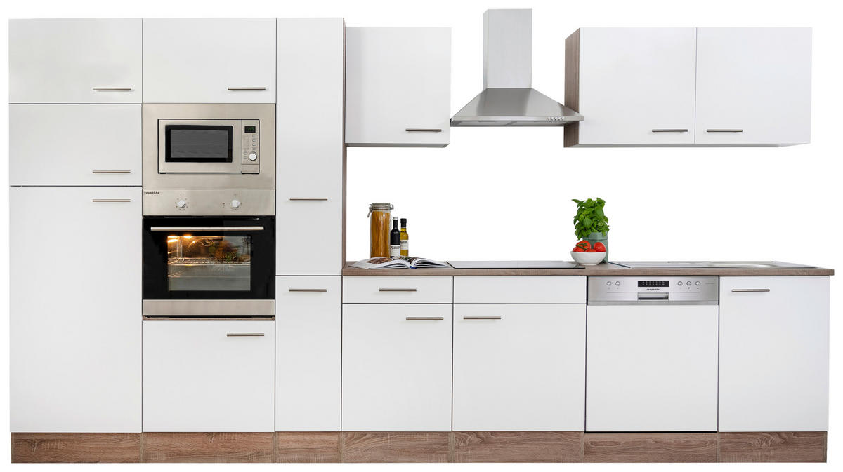 KÜCHENBLOCK 370 cm   in Weiss, Eichefarben  - Weiss/Eichefarben, Modern, Holzwerkstoff (370cm) - Respekta