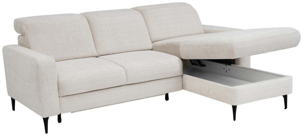 ECKSOFA FABIO in Chenille Creme  174/223 cm  - Creme/Schwarz, Design, Textil/Metall (174/223cm) - Livetastic