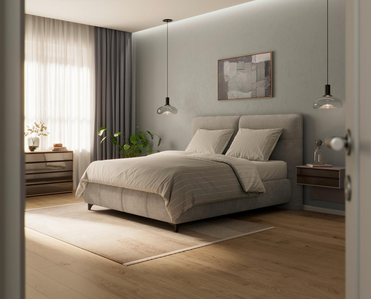 BOXSPRINGBETT 180/200 cm  in Dunkelgrau  - Dunkelgrau/Alufarben, Konventionell, Textil/Metall (180/200cm) - Dieter Knoll