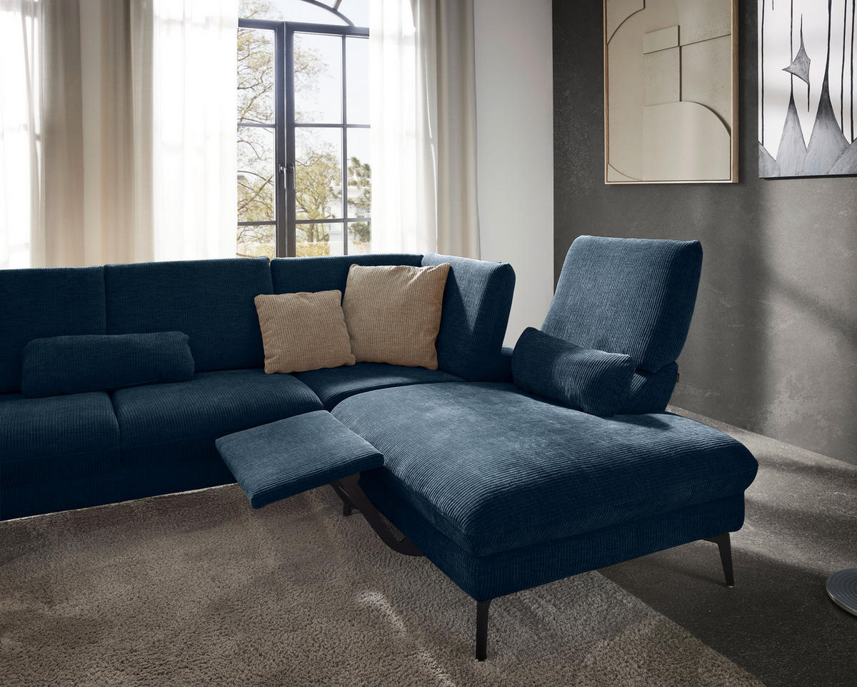 WOHNLANDSCHAFT in Webstoff Blau  - Blau/Schwarz, Design, Textil/Metall (157/354/208cm) - Dieter Knoll