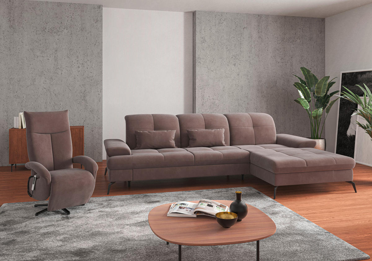 CANAPÉ D'ANGLE in Flachgewebe Taupe  - Taupe/Schwarz, Konventionell, Textil/Metall (279/185cm) - Sit & More