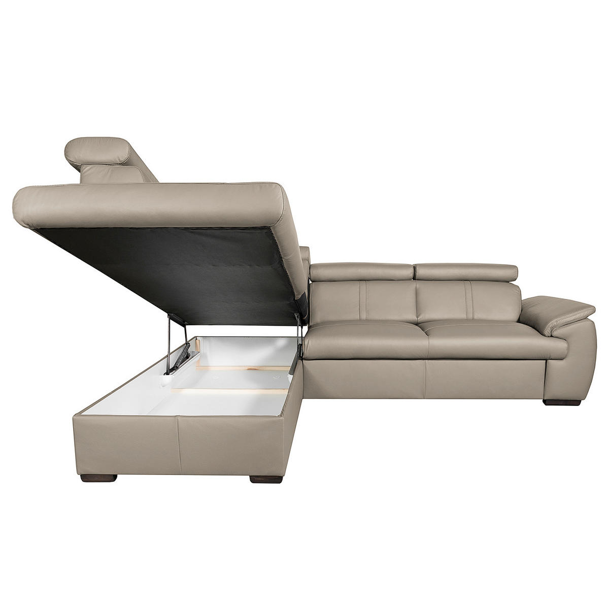 ECKSOFA Hellgrau Echtleder  - Wengefarben/Hellgrau, Design, Leder/Holz (211/265cm) - Livetastic