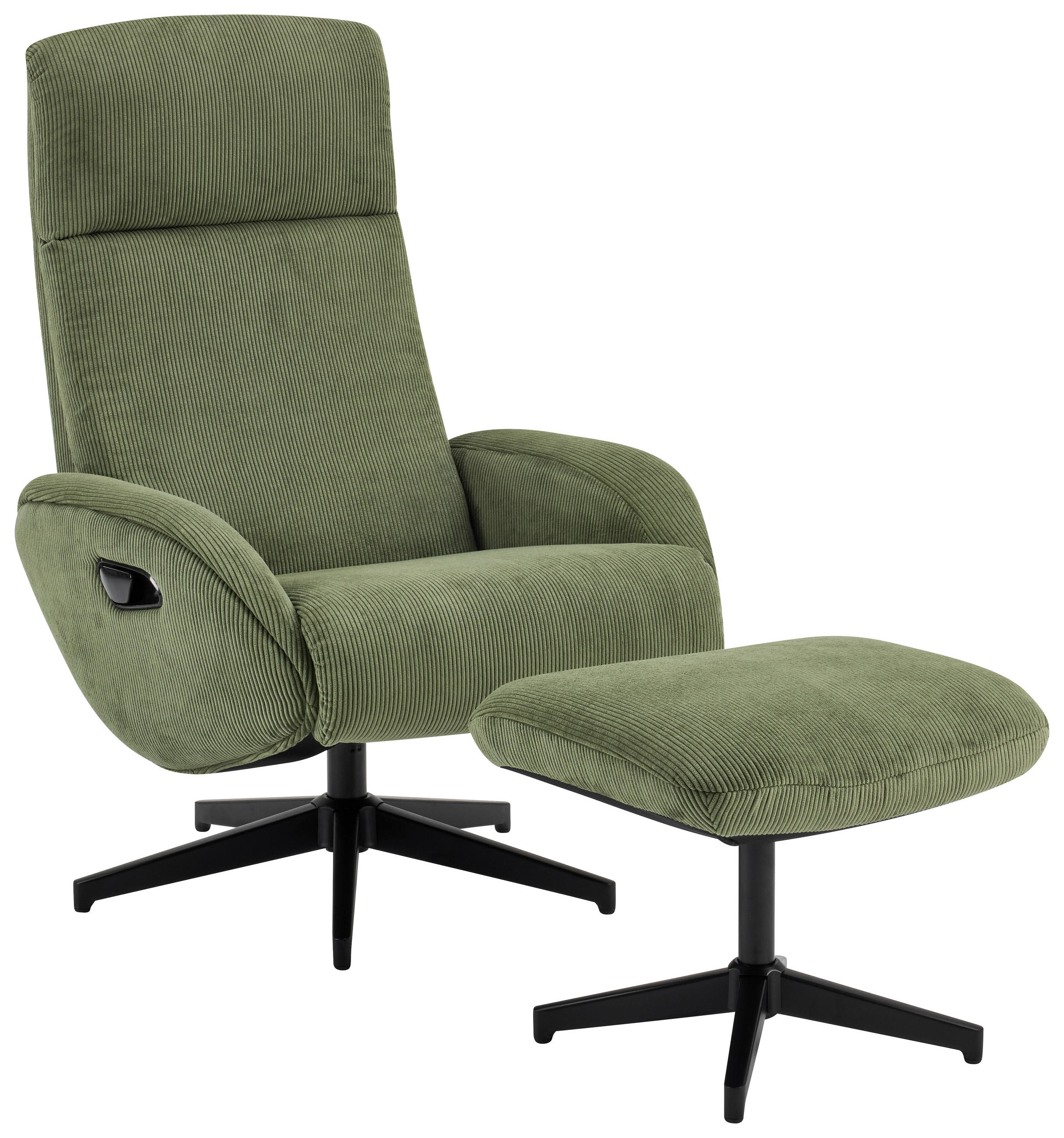 RELAXSESSELSET inkl. Funktion Cord Relaxfunktion, Hocker    - Schwarz/Olivgrün, Design, Textil/Metall (75/106/74cm) - Xora