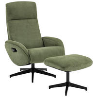 RELAXSESSELSET inkl. Funktion Cord Relaxfunktion, Hocker    - Schwarz/Olivgrün, Design, Textil/Metall (75/106/74cm) - Xora