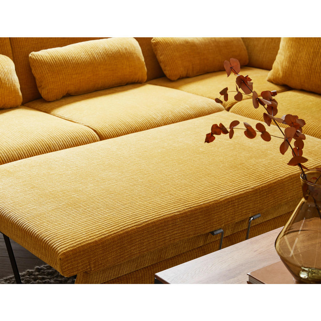 Thumbnail - Beldomo System Ecksofa Beldomo system, Currygelb, Textil, 3-Sitzer, Ottomane links, L-Form, 258x203 cm, Goldenes M, Fußa...