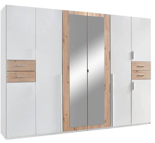 DREHTÜRENSCHRANK in Weiss, Eiche Artisan  - Weiss/Silberfarben, Basics, Holzwerkstoff (270/208/58cm) - MID.YOU