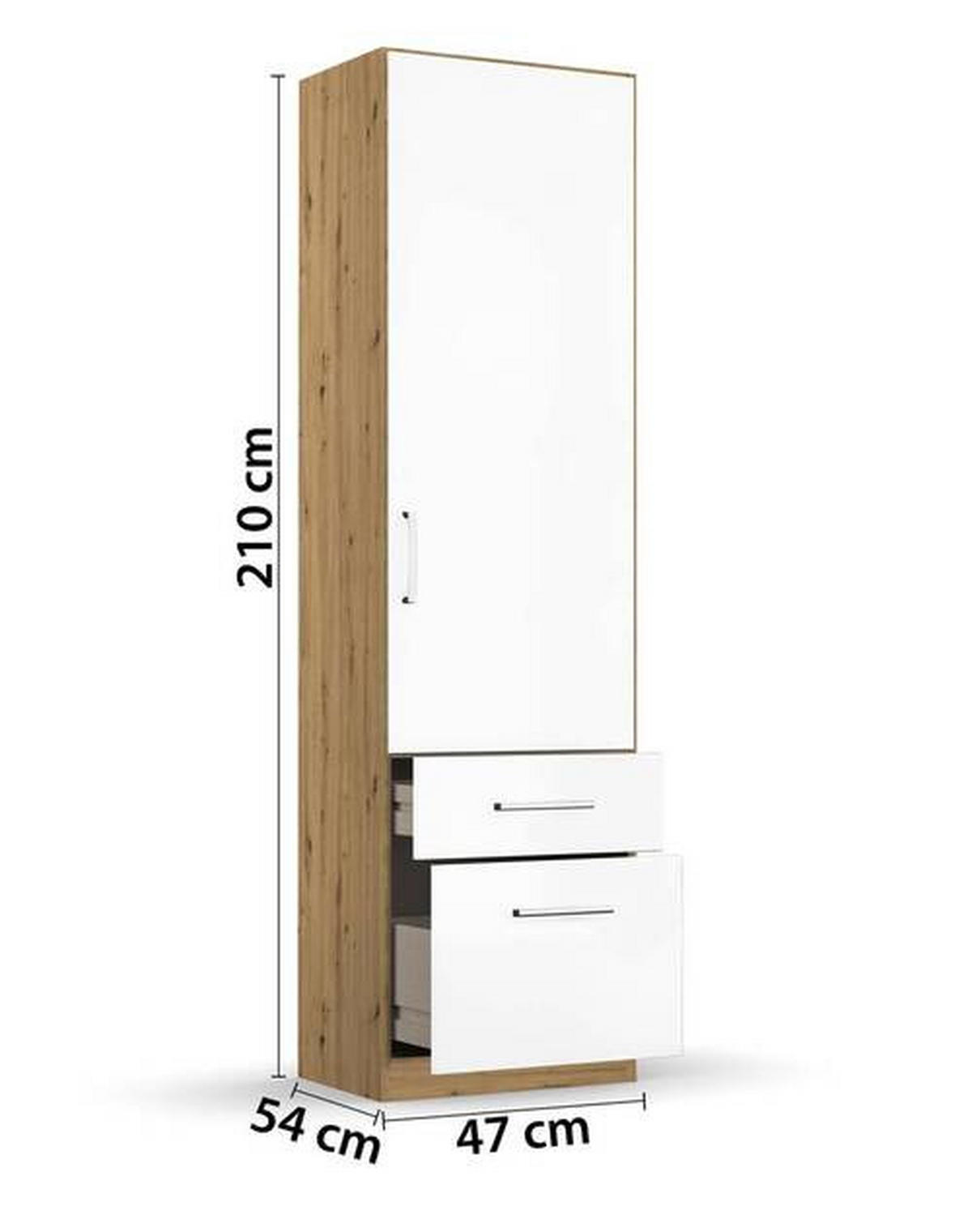 DREHTÜRENSCHRANK in Eiche Artisan, Weiss Hochglanz  - Weiss Hochglanz/Chromfarben, Modern, Holzwerkstoff/Kunststoff (47/197/54cm) - Rauch Möbel