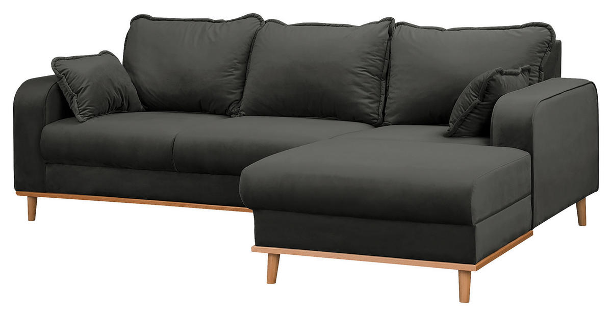 ECKSOFA Mikrofaser Dunkelgrau  - Wengefarben/Dunkelgrau, Design, Holz/Textil (230/150cm) - Livetastic