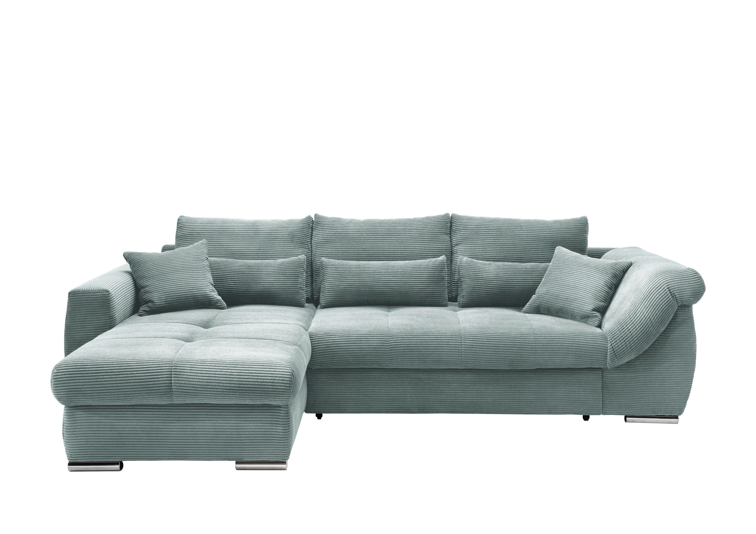 ECKSOFA 188/302 cm  in Cord Hellblau Zierkissen, Rückenkissen, Nierenkissen, Bettkasten  188/302 cm  - Chromfarben/Hellblau, MODERN, Textil/Metall (188/302cm) - MID.YOU