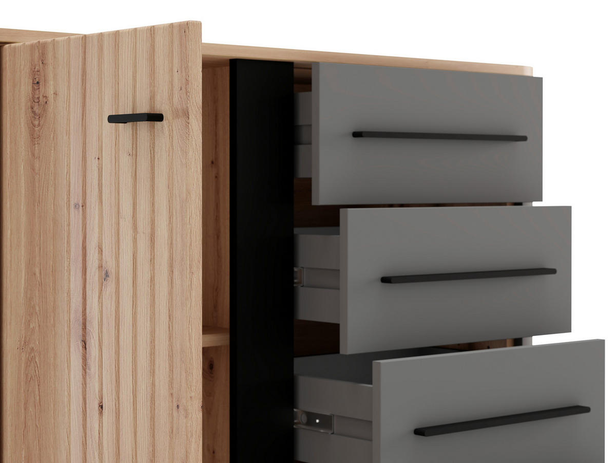 KOMMODE , 102,5/94/40 cm, 4 Schublade(n)  - Schwarz/Graphitfarben, MODERN, Holzwerkstoff/Metall (102,5/94/40cm) - MID.YOU