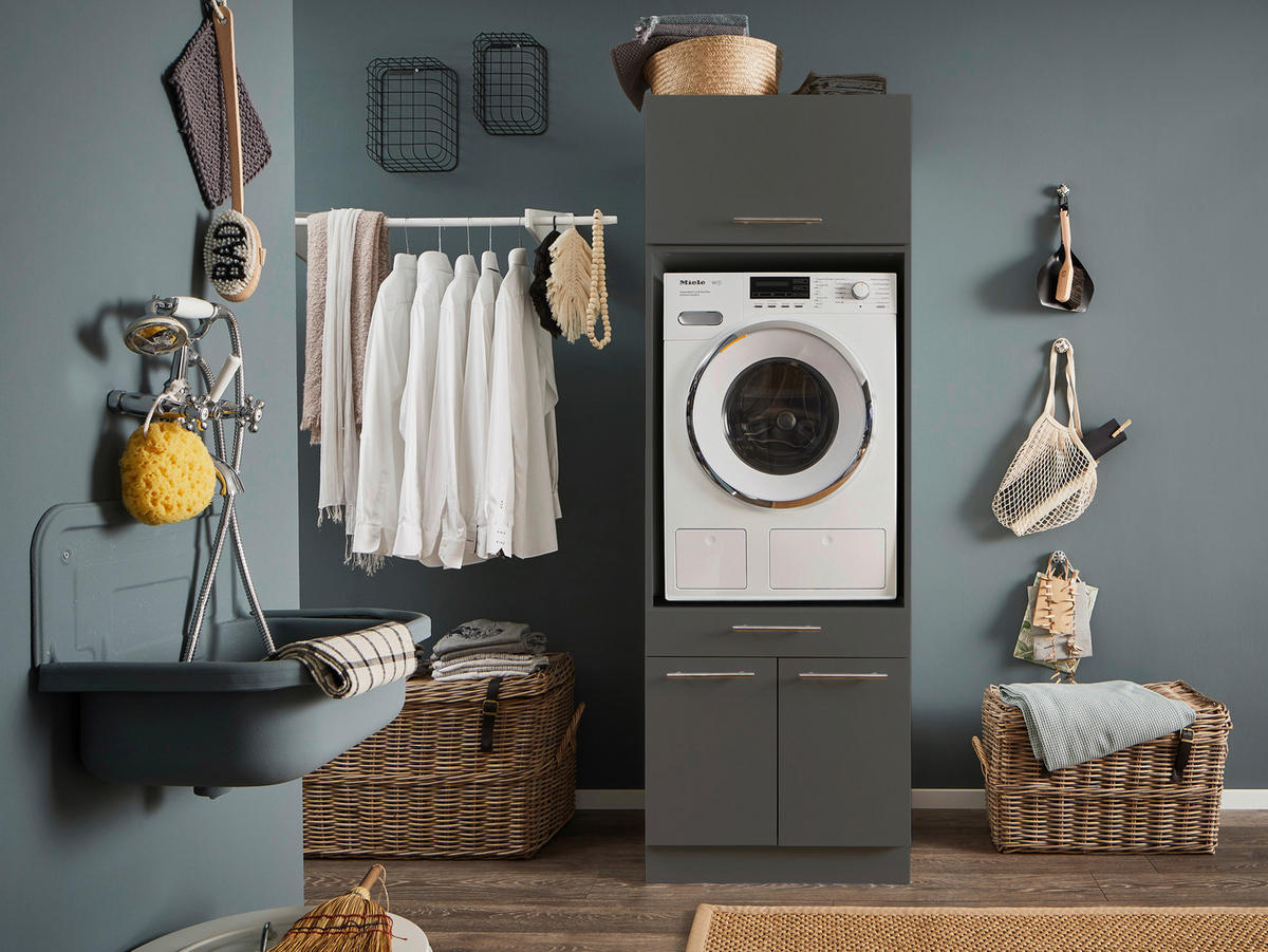 WASCHMASCHINENSCHRANK 67,5/200/67,5 cm  in Anthrazit  - Anthrazit/Silberfarben, Design, Holzwerkstoff/Metall (67,5/200/67,5cm)