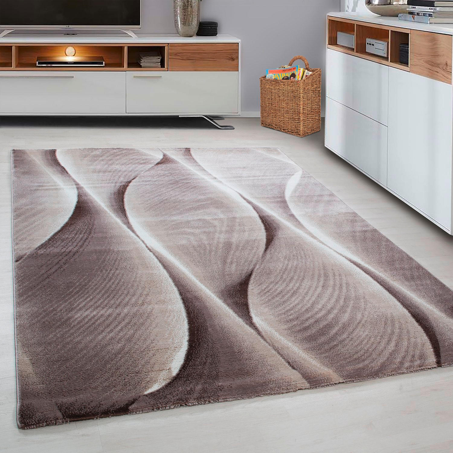 Thumbnail - Ayyildiz  Webteppich Parma, Braun, Textil, Wellen, rechteckig, 200x290 cm, Oeko-Tex® Standard 100, für Fußbodenheizung g...