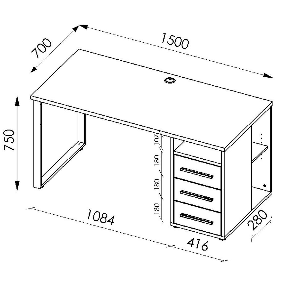 SCHREIBTISCH 150/70/75 cm  in Grau, Hickory  - Silberfarben/Hellgrau, MODERN, Holz/Holzwerkstoff (150/70/75cm)