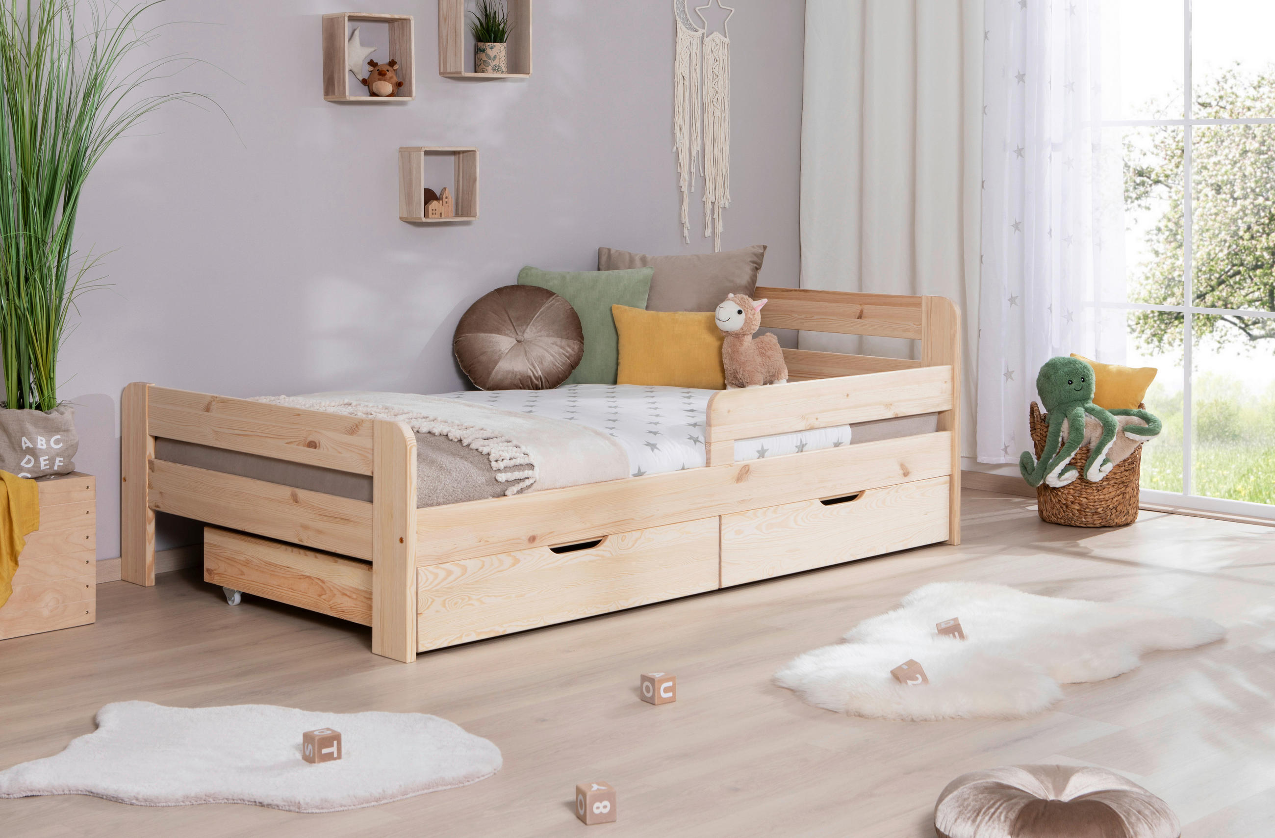 STAURAUMBETT 120/200 cm  in Naturfarben  - Naturfarben, MODERN, Holz/Textil (120/200cm) - MID.YOU