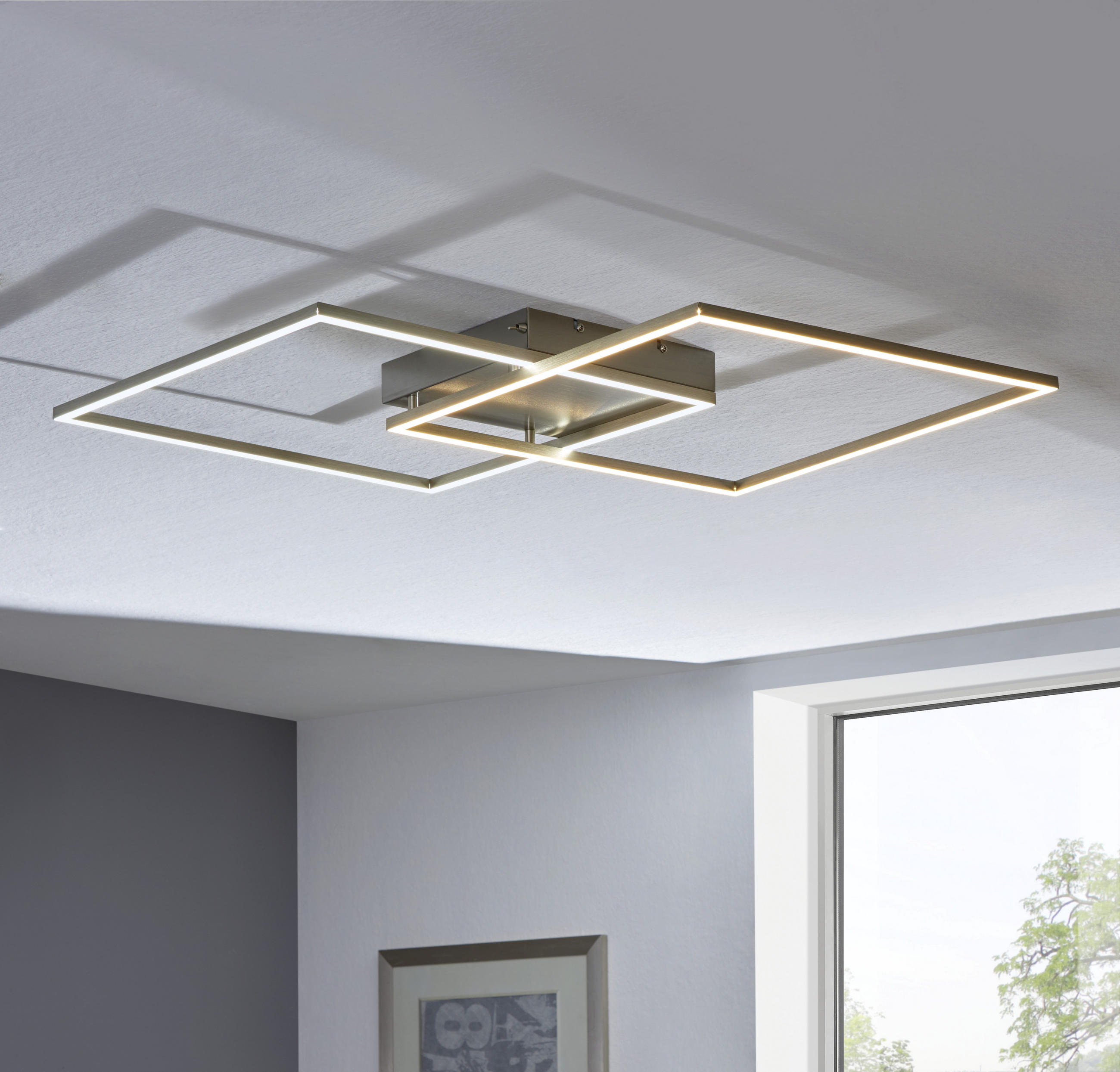 STROPNÉ LED SVIETIDLO, 67,7/67,7/6,8 cm - niklová, Design, kov (67,7/67,7/6,8cm)