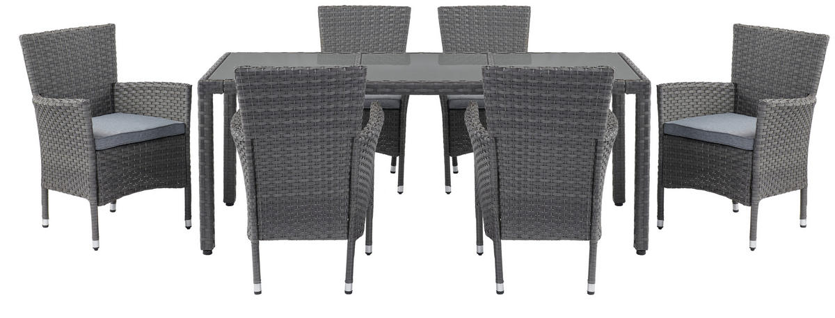GARTENGARNITUR beschichtet Stahl  - Braun/Grau, MODERN, Glas/Kunststoff - Ambia Garden