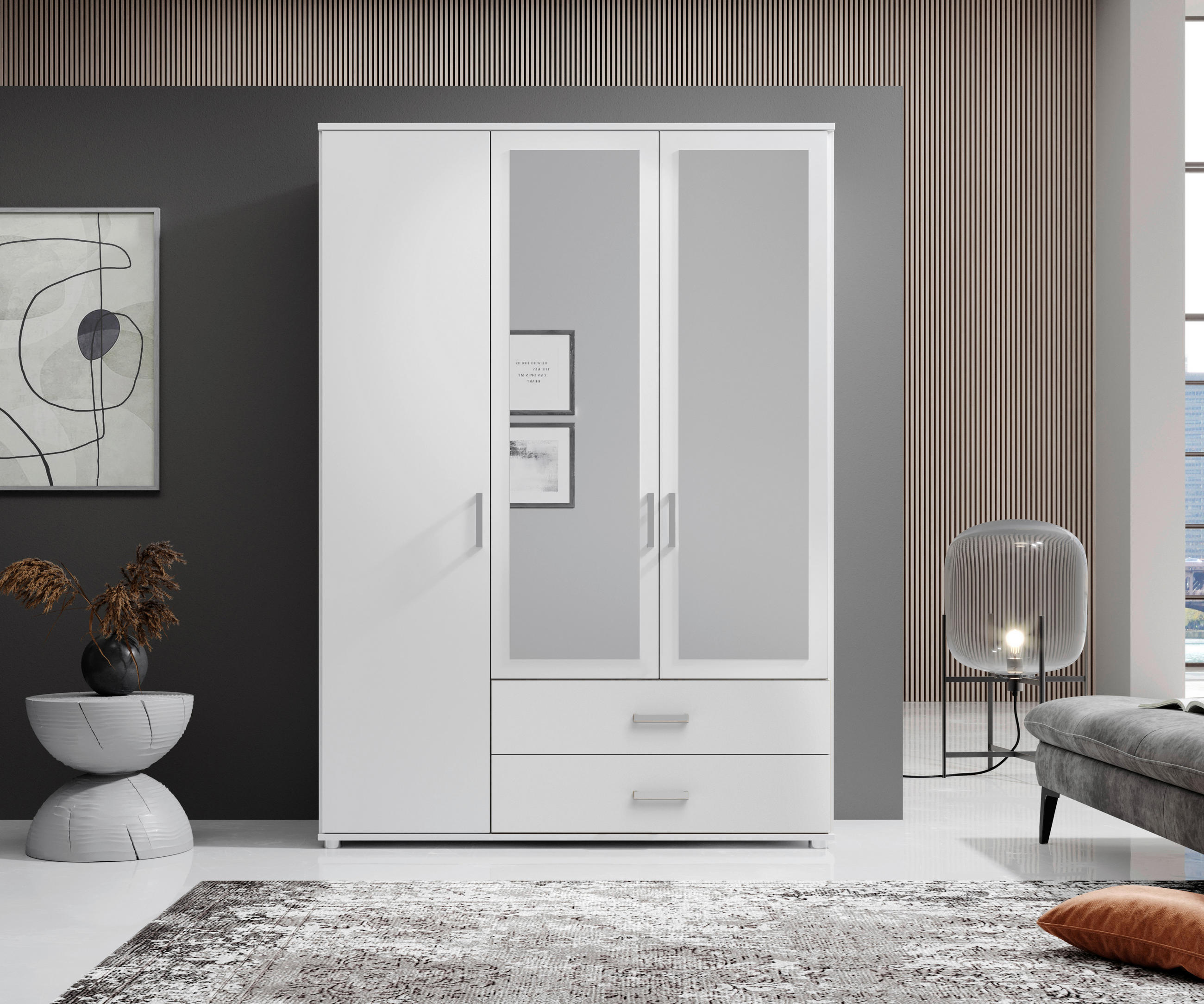 KLEIDERSCHRANK  in Weiß  - Alufarben/Weiß, KONVENTIONELL, Glas/Holzwerkstoff (125/190/51cm) - Carryhome