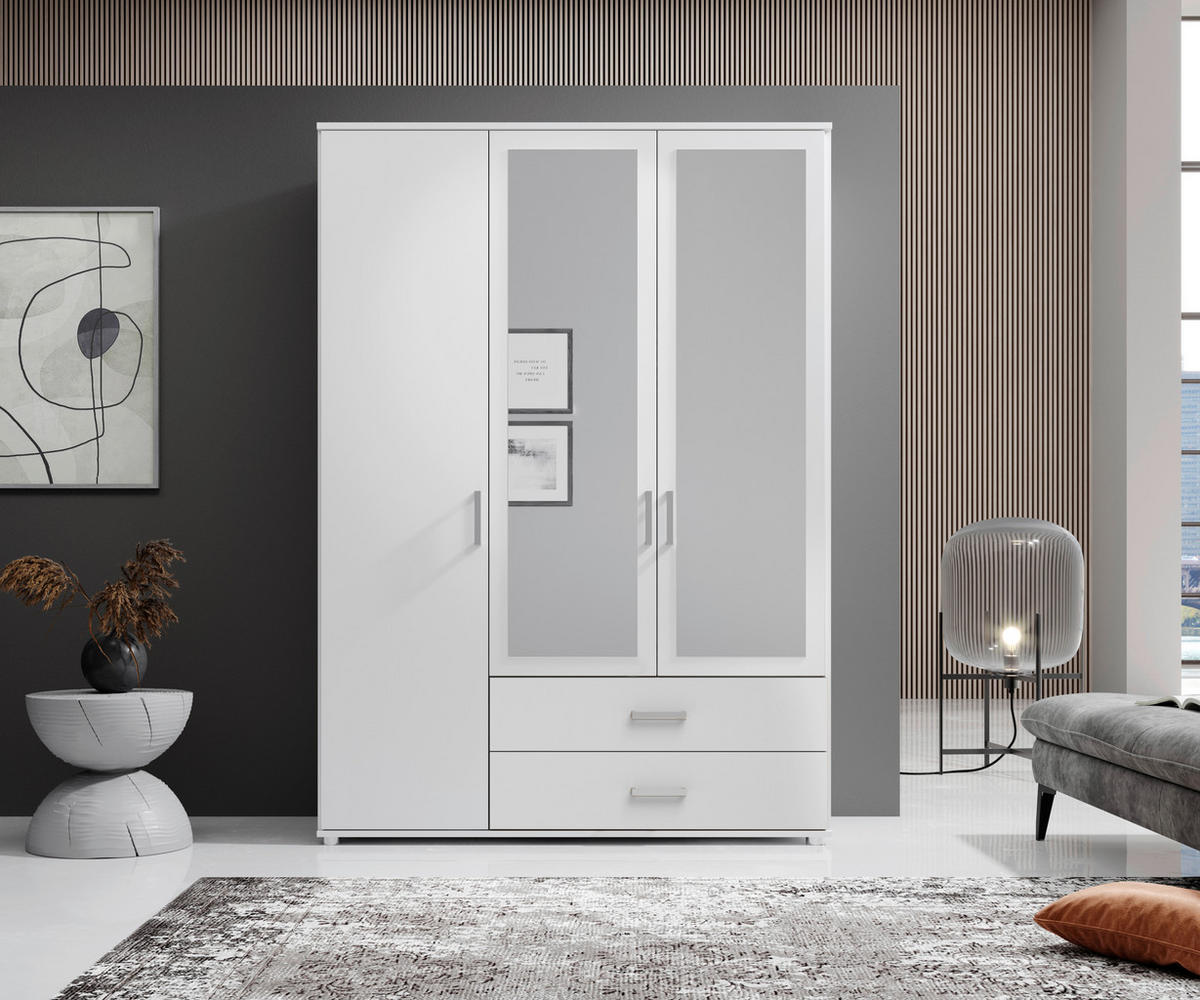 ŠATNÍKOVÁ SKRIŇA, biela, 125/190/51 cm - biela/hliníková, Konventionell, kompozitné drevo/plast (125/190/51cm) - Carryhome