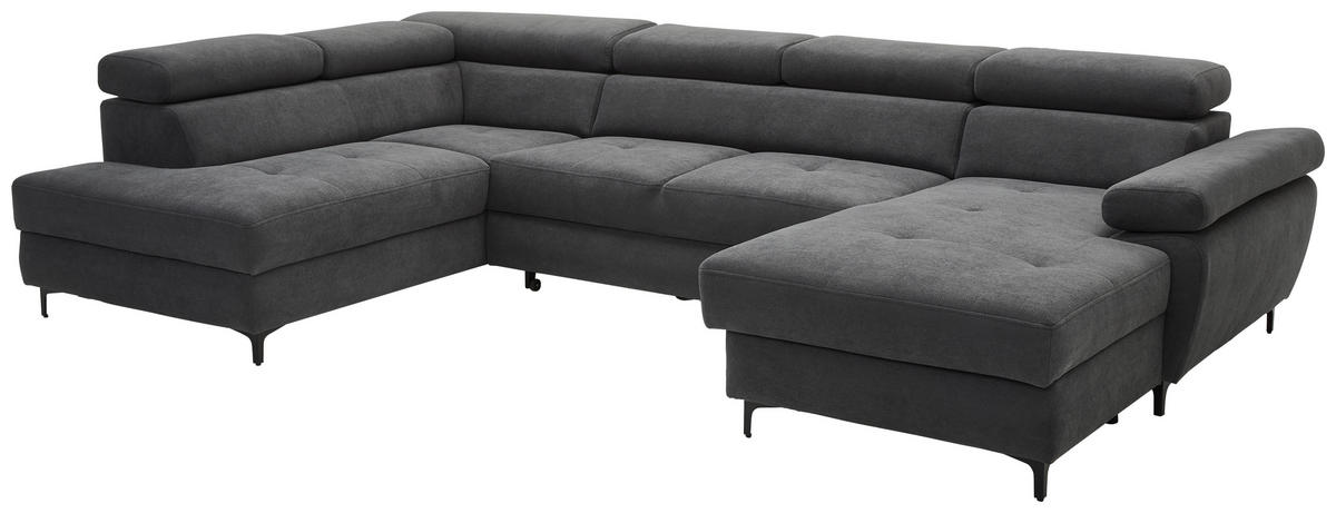 WOHNLANDSCHAFT in Flachgewebe Graphitfarben  - Schwarz/Graphitfarben, Modern, Textil/Metall (206/333/180cm) - Stylife
