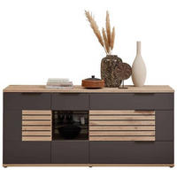 COMODĂ CU UȘI 180/83/46 cm  - culoare lemn stejar/grafit, Design, sticlă/metal (180/83/46cm) - Novel