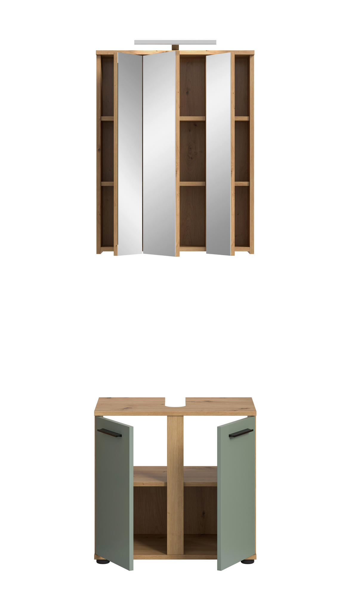 BADEZIMMER 3-teilig  in 60 cm  - Salbeigrün/Schwarz, Trend, Glas/Holzwerkstoff (60cm) - MID.YOU