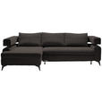 ECKSOFA in Chenille Dunkelbraun  - Dunkelbraun/Schwarz, KONVENTIONELL, Textil/Metall (184/265cm) - Hom`in