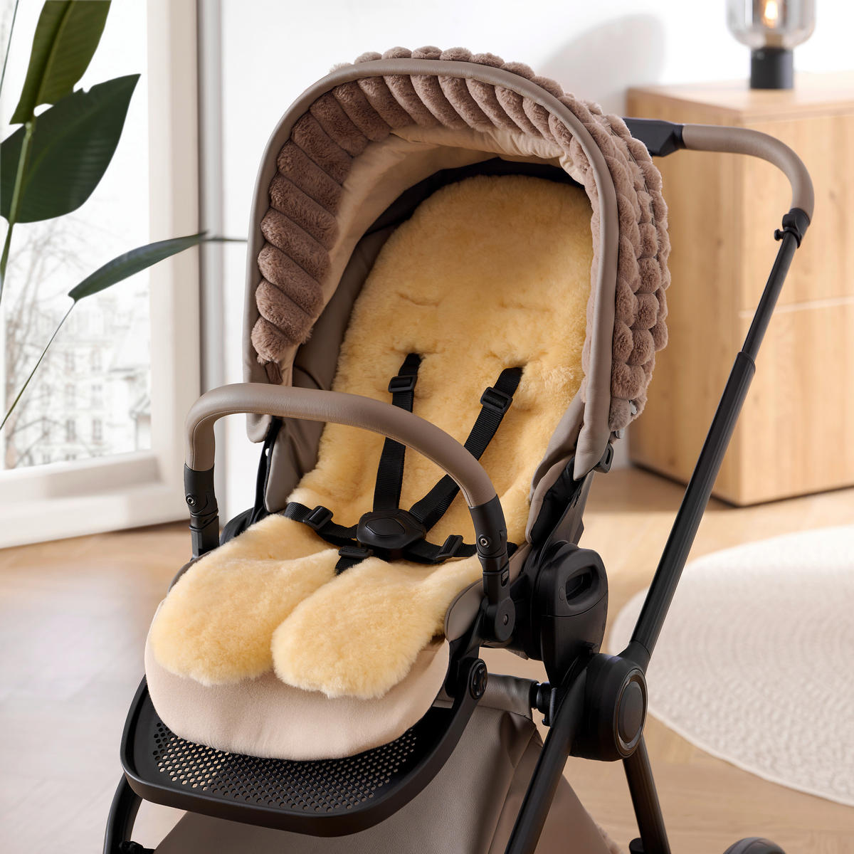 KINDERWAGENEINLAGE - Creme, Basics, Textil/Fell (30/79cm) - Jimmylee