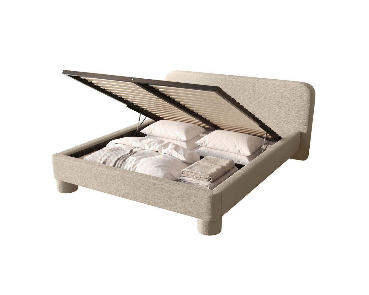 POLSTERBETT 160/200 cm,  in Creme, Lattenrost, Bettkasten,  - Creme/Schwarz, MODERN, Textil/Metall (160/200cm) - MID.YOU