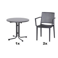 GARTENGARNITUR 3-teilig Stahl  - Anthrazit, Basics, Kunststoff/Metall (80/80/80cm) - Siena Garden