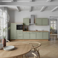 KÜCHENBLOCK Frame 360 cm  in Eichefarben, Olivgrün  - Edelstahlfarben/Eichefarben, MODERN, Holzwerkstoff/Metall (360cm) - Nobilia