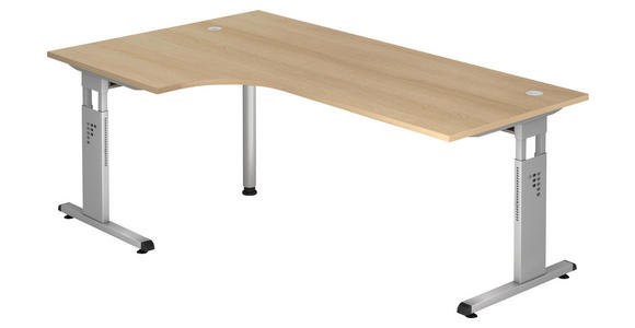 ECKSCHREIBTISCH 200/120/65-85 cm Eichefarben höhenverstellbar, seitenverkehrt montierbar  - Eichefarben/Silberfarben, KONVENTIONELL, Holzwerkstoff/Metall (200/120/65-85cm) - Venda
