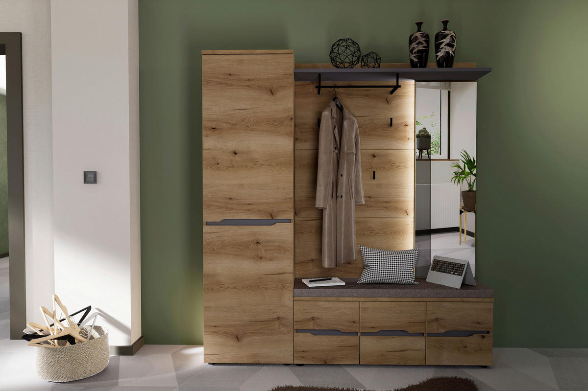 GARDEROBENBANK  in 120/48/38 cm  - Eichefarben/Graubraun, KONVENTIONELL, Kunststoff/Textil (120/48/38cm) - Xora